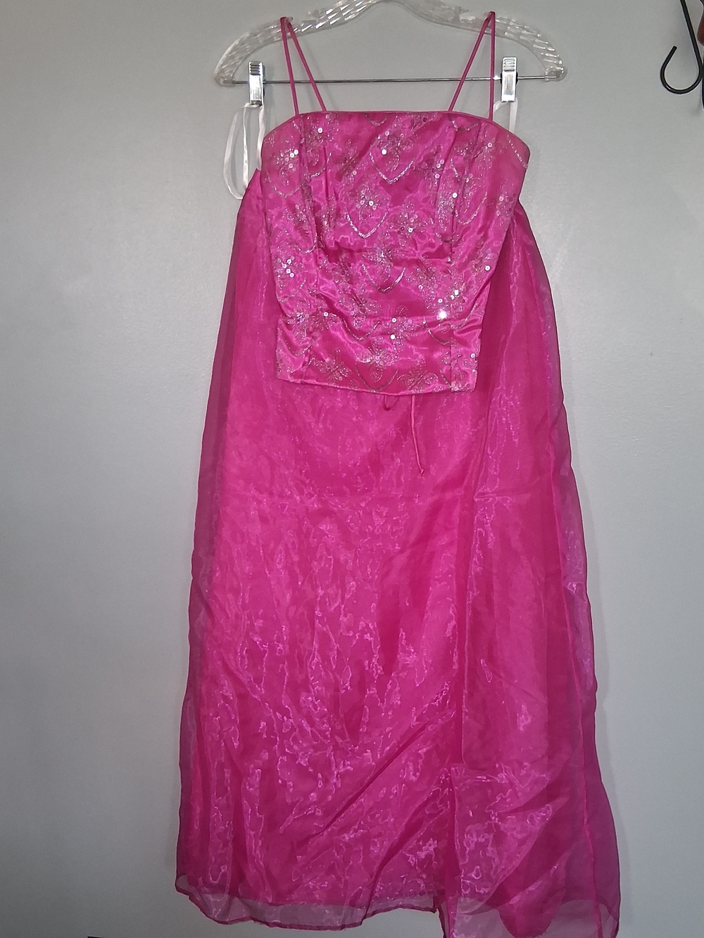 Blondie Nites Fuchsia Sequin Spaghetti-Strap Prom Dress